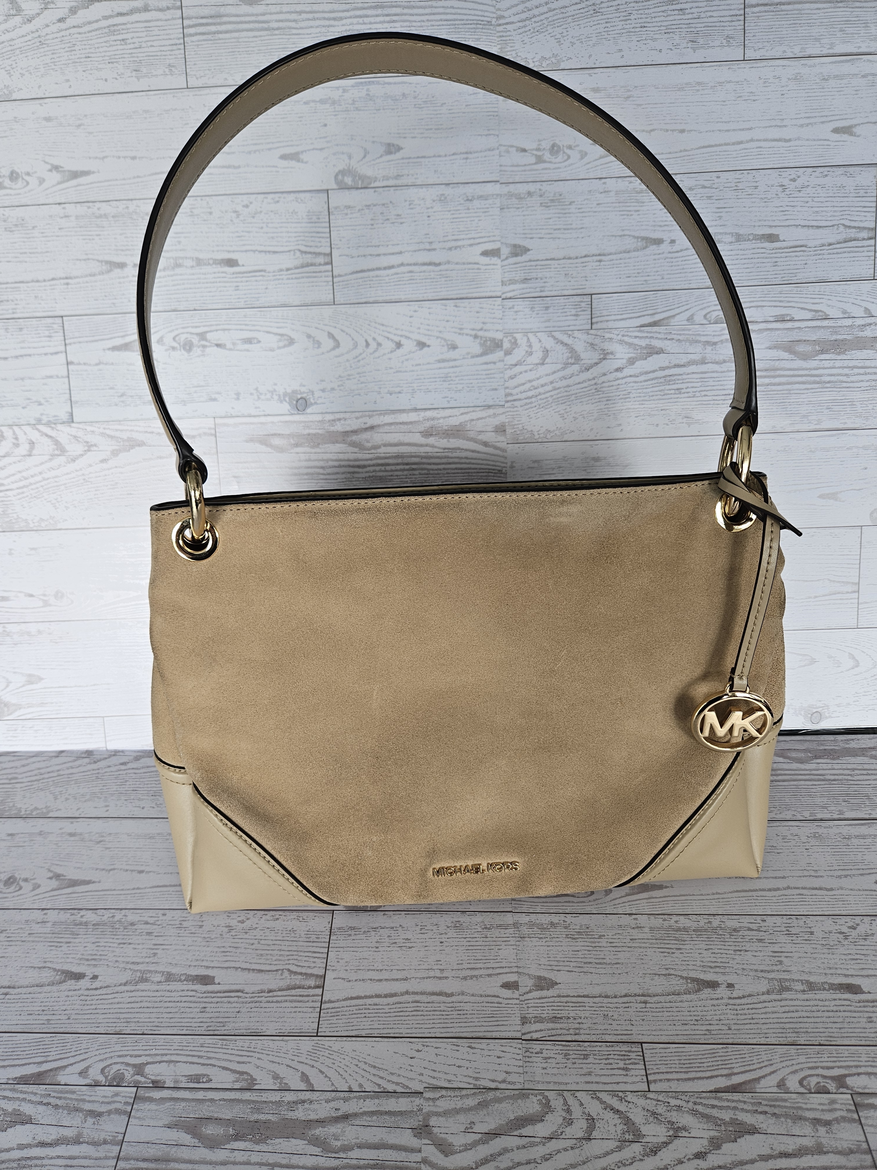Michael Kors Beige Suede & Leather Shoulder Bag